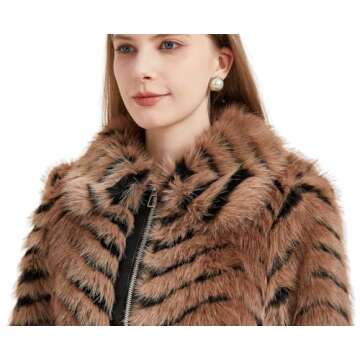 GRAN ORIENTE Women Faux Fur Leopard Print Cropped Jacket,Fleece Fluffy Leather Lined Zip Up Coat (GK084 Apricot, XL)