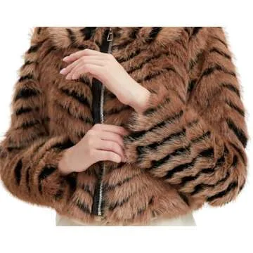 GRAN ORIENTE Women Faux Fur Leopard Print Cropped Jacket,Fleece Fluffy Leather Lined Zip Up Coat (GK084 Apricot, XL)