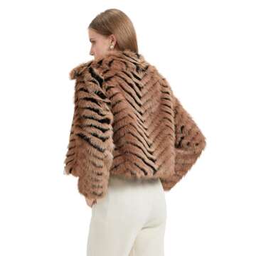 GRAN ORIENTE Women Faux Fur Leopard Print Cropped Jacket,Fleece Fluffy Leather Lined Zip Up Coat (GK084 Apricot, XL)