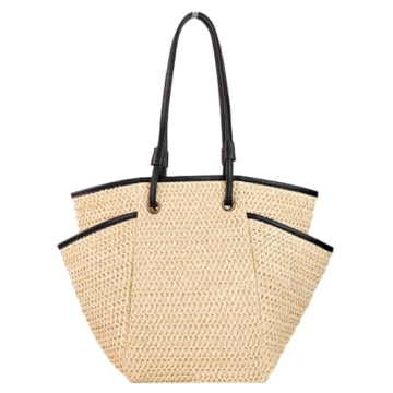 Stylish Summer Beach Tote Bag for Women – Large Straw Shoulder Handbag with Zipper