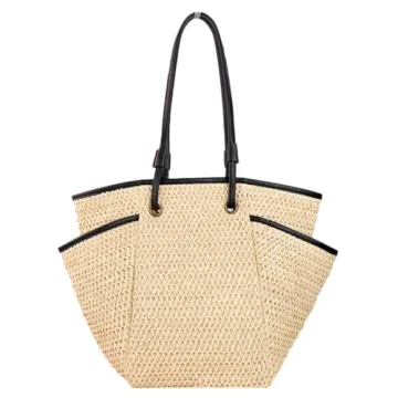 Stylish Summer Beach Tote Bag for Women – Large Straw Shoulder Handbag with Zipper