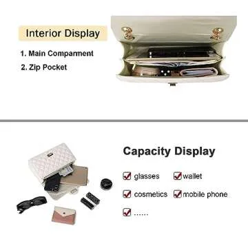 Gladdon Quilted Crossbody Purse for Women Trendy Ladies Shoulder Bag with Chain Designer Purses White II