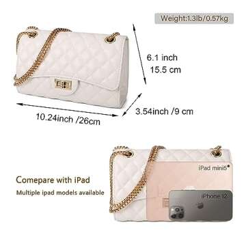 Gladdon Quilted Crossbody Purse for Women Trendy Ladies Shoulder Bag with Chain Designer Purses White II