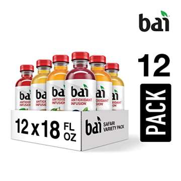 Bai Flavored Water, Safari Variety Pack, Antioxidant Infused Drinks, 3 Each of Brasilia Blueberry, Costa Rica Clementine, Malawi Mango, Zambia Bing Cherry,18 Fl Oz Bottles (Pack of 12)(Package may vary)