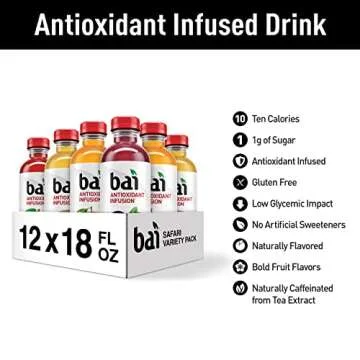 Bai Flavored Water, Safari Variety Pack, Antioxidant Infused Drinks, 3 Each of Brasilia Blueberry, Costa Rica Clementine, Malawi Mango, Zambia Bing Cherry,18 Fl Oz Bottles (Pack of 12)(Package may vary)