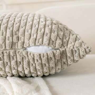 Cozoomy Set of 4 Beige Brown Coffee Decorative Pillow Covers 18x18 Inch Corduroy Throw Pillow Covers for Bed Couch Sofa Living Room Soft Cushion Cases