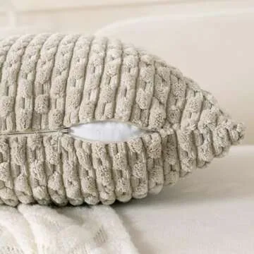 Cozoomy Set of 4 Beige Brown Coffee Decorative Pillow Covers 18x18 Inch Corduroy Throw Pillow Covers for Bed Couch Sofa Living Room Soft Cushion Cases