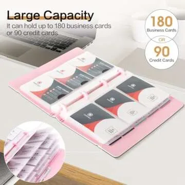 deli Business Card Book Holder, Business Card Organizer, Name Card Book Holder, Portable Office Business Card Holder, Hold 180 Cards, Pink