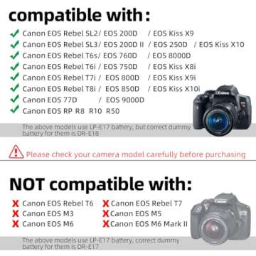 Glorich DR-E18 DC Coupler Dummy Battery ACK-E18 AC Power Supply Adapter Kit for Canon EOS Rebel SL2 SL3 T6i T6s T7i T8i 77D RP R8 R10 R50 200D 750D 760D 800D 850D DSLR Cameras, with Fully-decoded chip