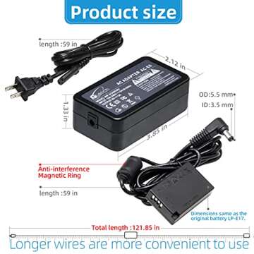 Glorich DR-E18 DC Coupler Dummy Battery ACK-E18 AC Power Supply Adapter Kit for Canon EOS Rebel SL2 SL3 T6i T6s T7i T8i 77D RP R8 R10 R50 200D 750D 760D 800D 850D DSLR Cameras, with Fully-decoded chip