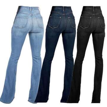 Andongnywell Women's Fashion High Rise Jeans - Slimming Wide Leg Stretch Denim Flare Bellbottom