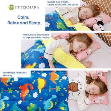 Uttermara Weighted Blanket 3 lbs, Ultra Cozy Minky Fleece and Cotton Sided with Cartoon Patterns, Reversible Heavy Blanket Great for Calming and Sleeping, 36x48 inches, Blue Dinosaur Park