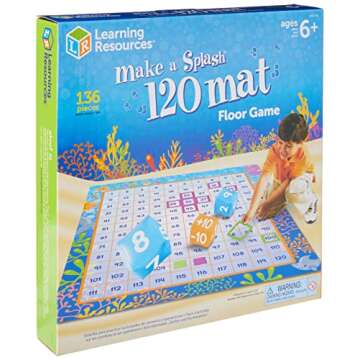 Learning Resources Make a Splash 120 Mat Floor Game, Addition/Subtraction - 136 Pieces, Ages 6+ Math Games for Kids, Educational Games