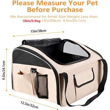 PETTOM Pet Car Booster Seat Carrier Airline Approved Dog Car Seat with Storage Pockets and Clip-On Leash Dog Bed for Dog Cat Puppy Small Animal Travel Cage (Khaki, Small-Hold Pet up to 13lb)