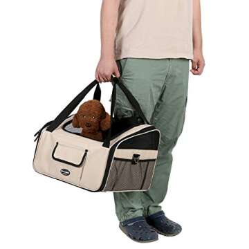 PETTOM Pet Car Booster Seat Carrier Airline Approved Dog Car Seat with Storage Pockets and Clip-On Leash Dog Bed for Dog Cat Puppy Small Animal Travel Cage (Khaki, Small-Hold Pet up to 13lb)