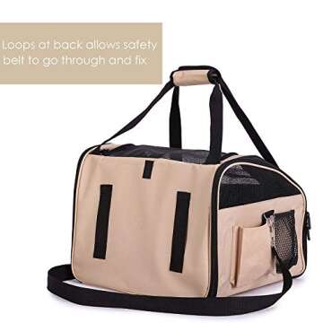 PETTOM Pet Car Booster Seat Carrier Airline Approved Dog Car Seat with Storage Pockets and Clip-On Leash Dog Bed for Dog Cat Puppy Small Animal Travel Cage (Khaki, Small-Hold Pet up to 13lb)