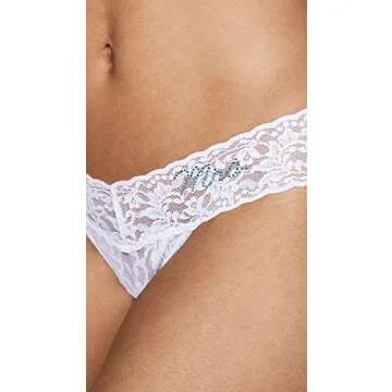 hanky panky Women's Mrs Low Rise Thong, White/Baby Blue, One Size