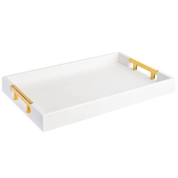 Home Redefined Modern Elegant Faux Leather Decorative Tray with Gold Handles 
