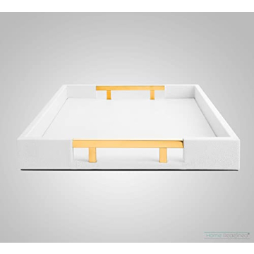 Elegant Faux Leather Decorative Tray with Gold Handles