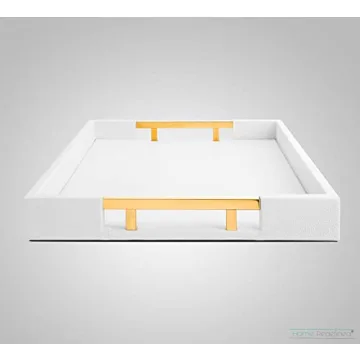 Elegant Faux Leather Decorative Tray with Gold Handles
