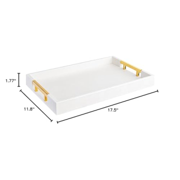 Elegant Faux Leather Decorative Tray with Gold Handles