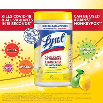Lysol Disinfectant Wipes, Multi-Surface Antibacterial Cleaning Wipes, For Disinfecting and Cleaning, Lemon and Lime Blossom, 80 Count (Pack of 1)