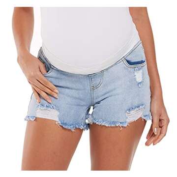 V VOCNI Maternity Shorts Denim Women's Indigo Blue Comfy Fit