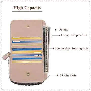 FuninCrea Ladies Purse Wallet, PU Leather Purse with Multiple Card Slots and Compartments, Lady Credit Card Holder with Zipper, Solid Color Wallet with Embroidery Pattern for Women, Girls (pink)