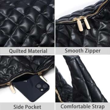 TIKONT Hobo Shoulder Bags for Women Trendy Lightweight Soft Foldable Large Leather Tote Bags with Zipper Hobo Purse for Women