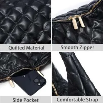 TIKONT Hobo Shoulder Bags for Women Trendy Lightweight Soft Foldable Large Leather Tote Bags with Zipper Hobo Purse for Women