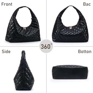 TIKONT Hobo Shoulder Bags for Women Trendy Lightweight Soft Foldable Large Leather Tote Bags with Zipper Hobo Purse for Women