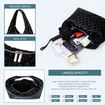 TIKONT Hobo Shoulder Bags for Women Trendy Lightweight Soft Foldable Large Leather Tote Bags with Zipper Hobo Purse for Women