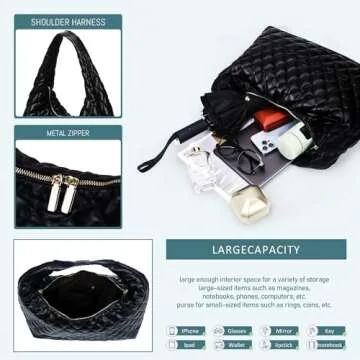 TIKONT Hobo Shoulder Bags for Women Trendy Lightweight Soft Foldable Large Leather Tote Bags with Zipper Hobo Purse for Women