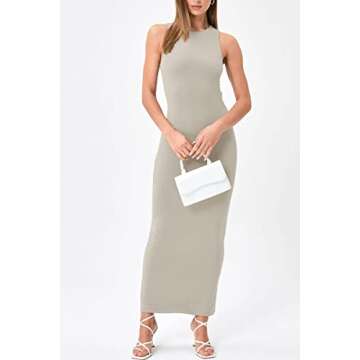 LILLUSORY Backless Maxi Dress Women's 2023 Spring Summer Casual Long Tank Dresses Sexy Basic Bodycon Party Dress Light Grey
