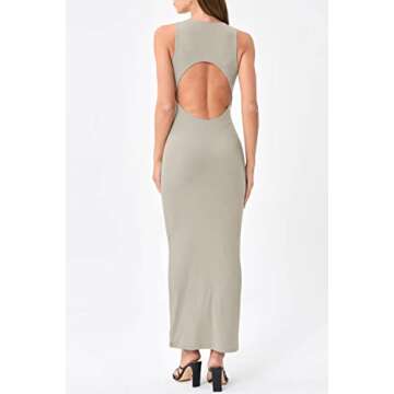 LILLUSORY Backless Maxi Dress Women's 2023 Spring Summer Casual Long Tank Dresses Sexy Basic Bodycon Party Dress Light Grey