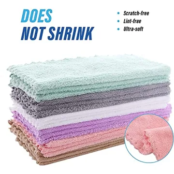 Sunny zzzZZ 18 Pack Microfiber Cleaning Cloth - Super Absorbent 10 × 10 Inch Reusable Cleaning Rags, Premium Dish Cloths, Coral Fleece Cleaning Towels, Nonstick Oil Washable Fast Drying (Multicolor)