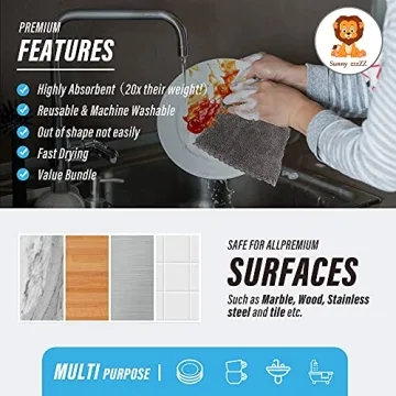 Sunny zzzZZ 18 Pack Microfiber Cleaning Cloth - Super Absorbent 10 × 10 Inch Reusable Cleaning Rags, Premium Dish Cloths, Coral Fleece Cleaning Towels, Nonstick Oil Washable Fast Drying (Multicolor)