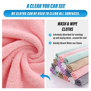 Sunny zzzZZ 18 Pack Microfiber Cleaning Cloth - Super Absorbent 10 × 10 Inch Reusable Cleaning Rags, Premium Dish Cloths, Coral Fleece Cleaning Towels, Nonstick Oil Washable Fast Drying (Multicolor)