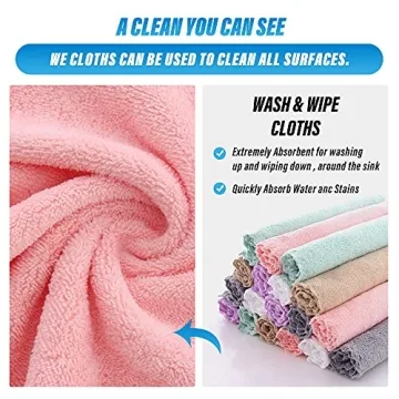 Sunny zzzZZ 18 Pack Microfiber Cleaning Cloth - Super Absorbent 10 × 10 Inch Reusable Cleaning Rags, Premium Dish Cloths, Coral Fleece Cleaning Towels, Nonstick Oil Washable Fast Drying (Multicolor)