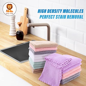 Sunny zzzZZ 18 Pack Microfiber Cleaning Cloth - Super Absorbent 10 × 10 Inch Reusable Cleaning Rags, Premium Dish Cloths, Coral Fleece Cleaning Towels, Nonstick Oil Washable Fast Drying (Multicolor)