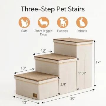 BEDELITE Dog Stairs with Storage for Pets, Foldable & Safe