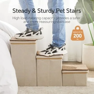 BEDELITE Dog Stairs with Storage for Pets, Foldable & Safe
