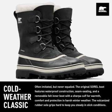 SOREL Women's Caribou Waterproof Boot - Black, Stone - 5