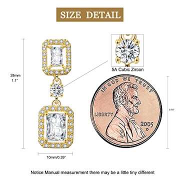 UILZ Cubic Zirconia Elegant Wedding Earrings for Women Gold Square Rhinestone Dangle Bridal Earrings...