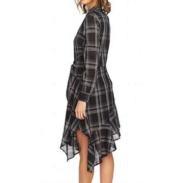 1.STATE Womens Long Sleeve Capital Plaid Tie Waist Shirt Dress