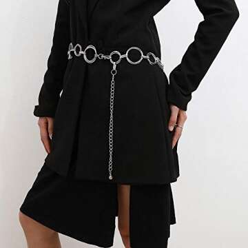 Suyi Silver O-Ring Chain Belts for Women Girls Waist Link Chain Belt for Dress 120CM Silver