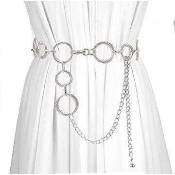 Suyi Silver O-Ring Chain Belts for Women Girls Waist Link Chain Belt for Dress 120CM Silver