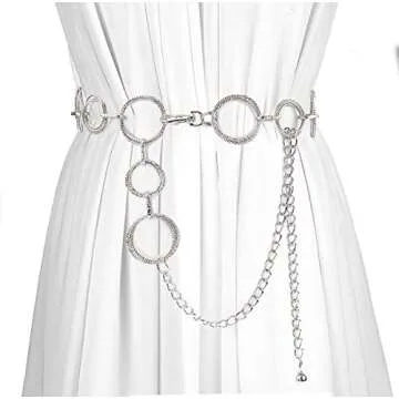 Suyi Silver O-Ring Chain Belts for Women Girls Waist Link Chain Belt for Dress 120CM Silver