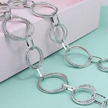 Suyi Silver O-Ring Chain Belts for Women Girls Waist Link Chain Belt for Dress 120CM Silver