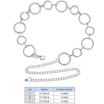 Suyi Silver O-Ring Chain Belts for Women Girls Waist Link Chain Belt for Dress 120CM Silver
